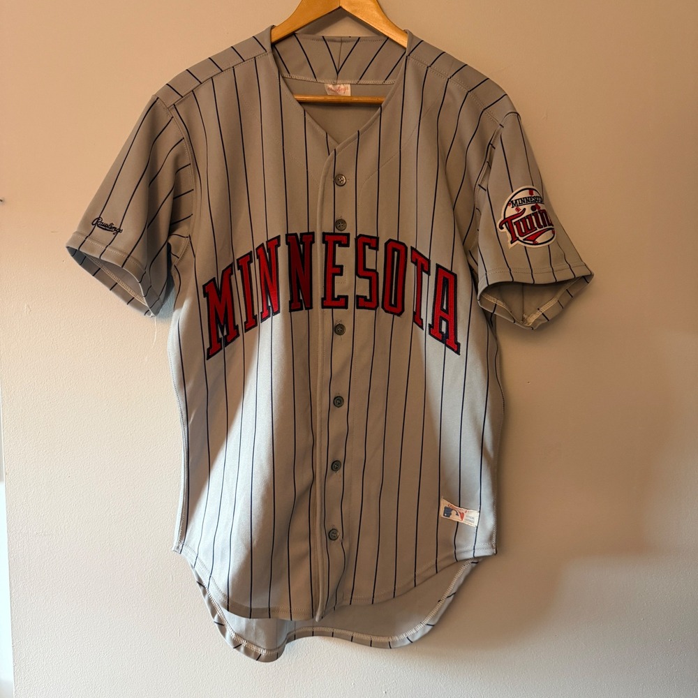 Vintage 80s Minnesota Twins Rawlings Baseball Jersey Grey Made in USA 42